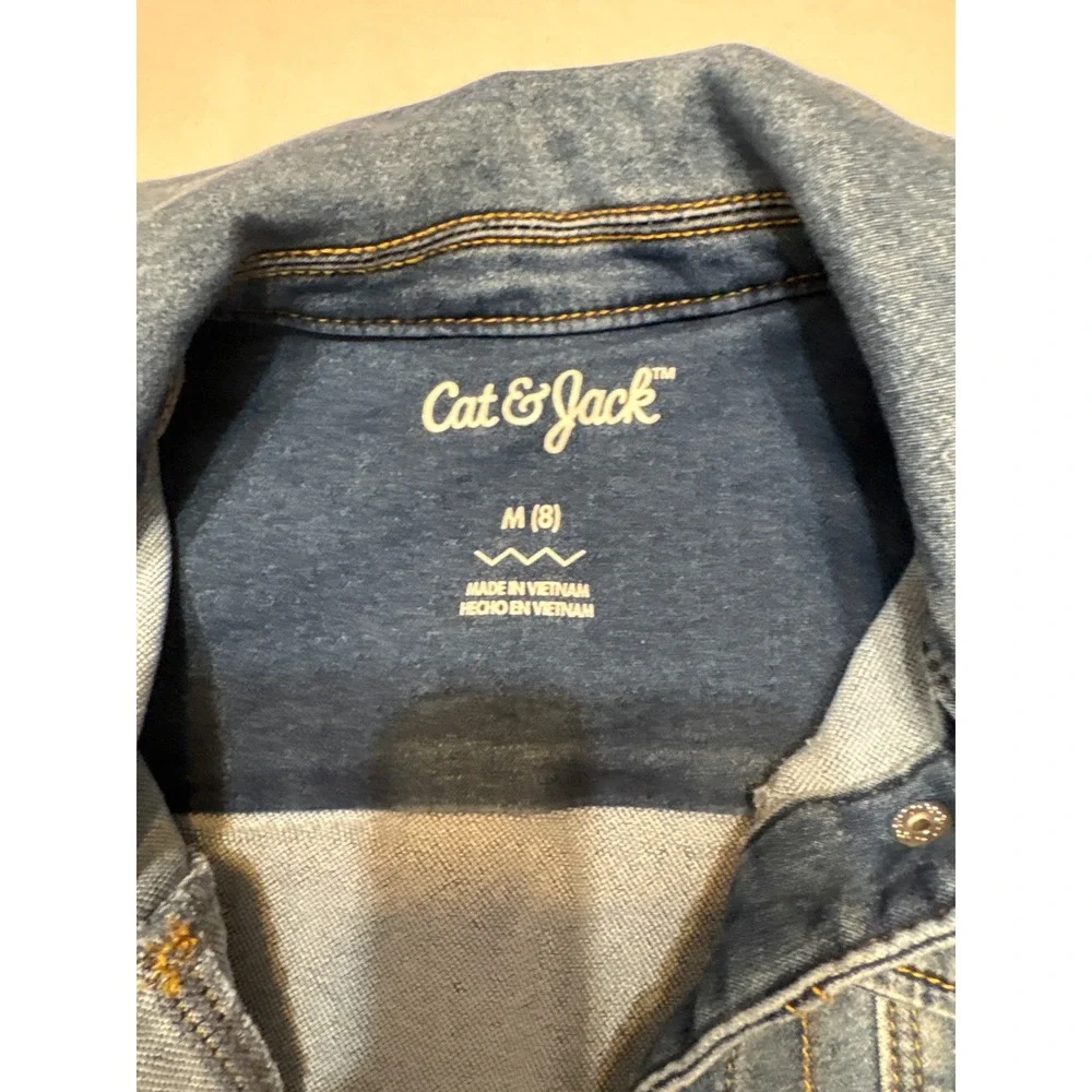 Cat & Jack Kids Medium Wash Denim Trucker Jacket Size M 8 Blue Stretch Jean Coat